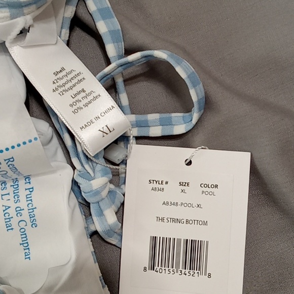 NEW Andie Light Blue White Swim Vacation GINGHAM  String Bottom XL Extra Large - Picture 4 of 4